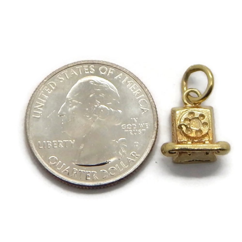 Telephone Vintage Pendant Charm 14k Yellow Gold - Picture 6 of 6